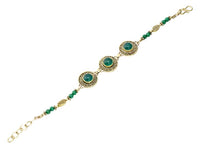 Load image into Gallery viewer, Messing Armband golden rund Seil Spiralen Blatt Jade 17,5-20 cm Perlen

