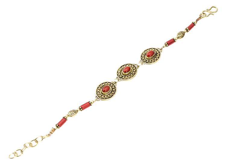 Messing Armband golden oval Punkte Kreise Jaspis 17-20 cm Zylinder Perlen