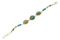 Load image into Gallery viewer, Messing Armband golden oval Punkte Kreise Türkis 17-20 cm runde Perlen
