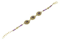 Load image into Gallery viewer, Messing Armband golden oval Punkte Kreise Amethyst 17-20 cm runde Perlen
