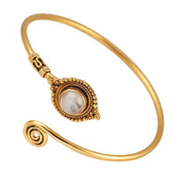 Load image into Gallery viewer, Messing Armreif antik golden Mondstein rund Kugeln verstellbar antik Tribal Schmuck
