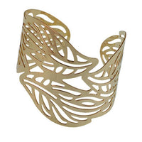 Load image into Gallery viewer, Messing Armreif glänzend golden Blätter wellig verstellbarTribal Schmuck
