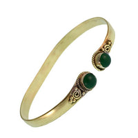 Cargar imagen en el visor de la galería, Messing Armreif golden grün Jade rund acht Zopfrand nickelfrei verstellbar antik Tribal Schmuck
