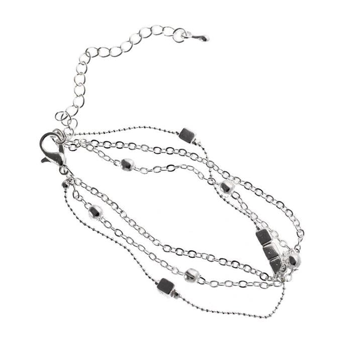 Brass Armband dreilagig silbern Würfel Perlen 17-23 cm verstellbar
