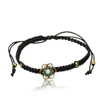 Load image into Gallery viewer, Armband Nylon verstellbar schwarz Messing Buttons antik golden Motive
