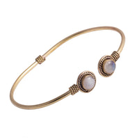 Cargar imagen en el visor de la galería, Messing Brass Armreif golden oval Seilmuster Mondstein nickelfrei verstellbar antik Tribal Schmuck
