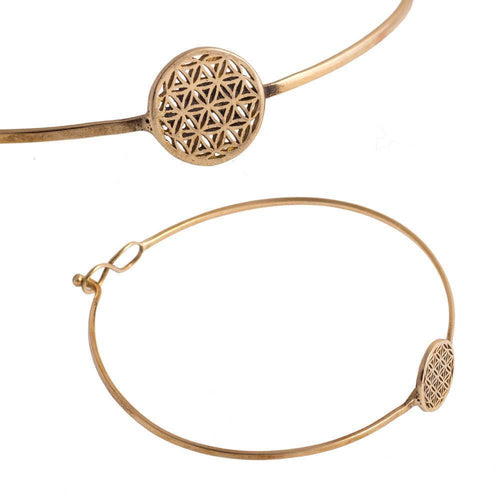 Messing Armreif antik golden Unendlichkeit Symbol Blume des Lebens Armschmuck