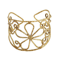 Load image into Gallery viewer, Messing Armreif antik golden filigran gehämmert Herz Blume groß 50mm breit
