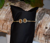 Cargar imagen en el visor de la galería, Messing Brass Armreif golden oval Seilmuster Tigerauge nickelfrei verstellbar antik Tribal Schmuck
