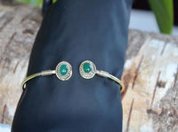 Cargar imagen en el visor de la galería, Messing Brass Armreif golden oval Seilmuster Jade nickelfrei verstellbar antik Tribal Schmuck
