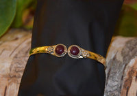 Cargar imagen en el visor de la galería, Messing Armreif golden Karneol rund Blume Zopfrand nickelfrei verstellbar antik Tribal Schmuck
