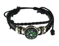Load image into Gallery viewer, Lederarmband Kompass dreilagig geflochten verstellbar
