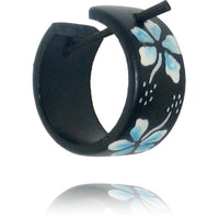 Load image into Gallery viewer, Holzcreolen Pin-Ohrringe Pin-Creolen Kokosholz Harz Damen Schmuck Blumen Hawaii Blau
