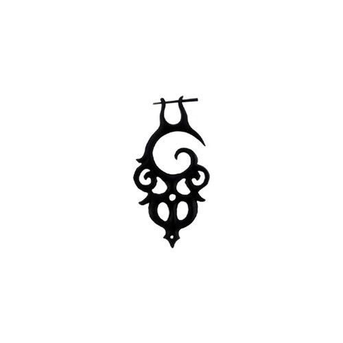 Pin earring, black tattoo-shaped pin earring, 60 mm, hand-carved from buffalo horn