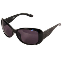 Load image into Gallery viewer, A black, oval Sonnenbrille Damen Brille with dark lenses and Schlangenhaut Animal Design arms (glänzend getönt, UV 400) is displayed on a white background.
