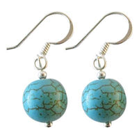 Load image into Gallery viewer, Ohrringe, Türkis mit Muster, aus Synthetik, rund, 925er Sterlingsilber-Bügel, 10mmØ

