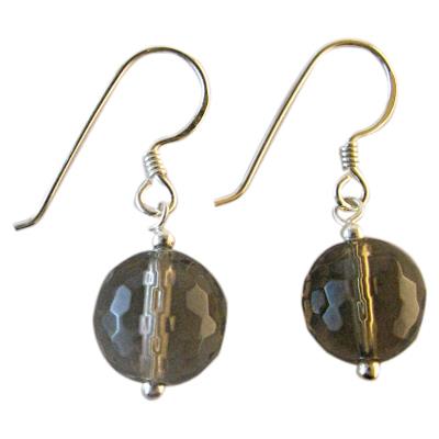 Ohrringe, Braungrau, aus Rauchquarz, diskokugelförmig, 925er Sterlingsilber-Bügel, 10mmØ