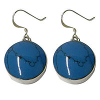 Load image into Gallery viewer, Silberohrringe, Türkis, in Silber eingefasst, rund, 925er Sterlingsilber-Bügel, 15mmØ
