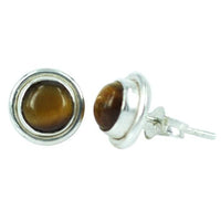 Load image into Gallery viewer, Ohrstecker glänzend Braun Tigerauge rund 8 mm Ø eingefasst 925er Sterlingsilber

