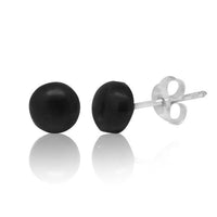 Load image into Gallery viewer, Halbkugel Ohrstecker schwarz Onyx gewölbt 925er Sterling Silber Glanz Silberohrstecker
