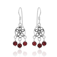 Cargar imagen en el visor de la galería, Ohrhänger Stein Perle dunkelrot 925er Sterling Silber Katzenauge Blume gedreht
