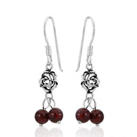 Load image into Gallery viewer, Ohrhänger Stein Perle dunkelrot 925er Sterling Silber Katzenauge Knoten
