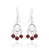 Cargar imagen en el visor de la galería, Ohrhänger Stein Perle dunkelrot 925er Sterling Silber Katzenauge Kreise Perlen
