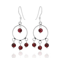 Load image into Gallery viewer, Ohrhänger Stein Perle dunkelrot 925er Sterling Silber Katzenauge Ring Granat
