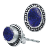 Load image into Gallery viewer, Ohrstecker blau Stein Lapis oval, silber Rand Zopfmuster Rand Ohrringe 925er Sterlingsilber
