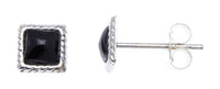 Load image into Gallery viewer, Ohrstecker Onyx Quadrat 6 mm Seilrand 925er Sterlingsilber schwarz unisex
