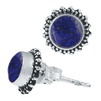 Load image into Gallery viewer, Silberohrstecker Lapis rund 8 mm Punkte Spitzen Rand 925er Sterling Silber
