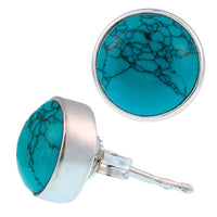 Load image into Gallery viewer, Ohrstecker Türkis rund 10 mm 925er Sterling Silber Rand Stein Silberohrstecker
