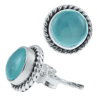 Load image into Gallery viewer, Ohrstecker Chalzedon hell rund Rand Zopfmuster 8 mm Ø  925er Sterling Silber
