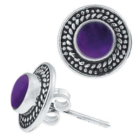 Load image into Gallery viewer, Ohrstecker Amethyst rund Scheibe Kranz 10 mm Ø 925er Sterling Silber oxidiert
