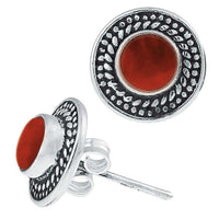 Load image into Gallery viewer, Ohrstecker Karneol rund Scheibe Kranz 10 mm Ø 925er Sterling Silber oxidiert

