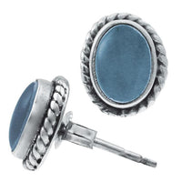 Load image into Gallery viewer, Ohrstecker Zopf Rand Chalzedon oval 10 mm 925 Sterling Silber Stein
