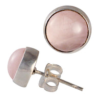 Load image into Gallery viewer, Silberohrstecker Rosenquarz rund Silberfassung Damen Ohrstecker 925er Sterling Silber
