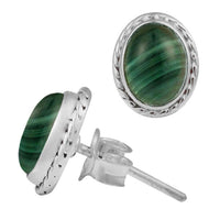 Load image into Gallery viewer, Ohrstecker Zopf Rand Malachit oval 10 mm 925er Sterling Silber Stein Silberohrstecker
