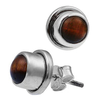 Load image into Gallery viewer, Ohrstecker Tigerauge Stein rund 8 mm 925er Sterling Silber 3 mm hoch Rand
