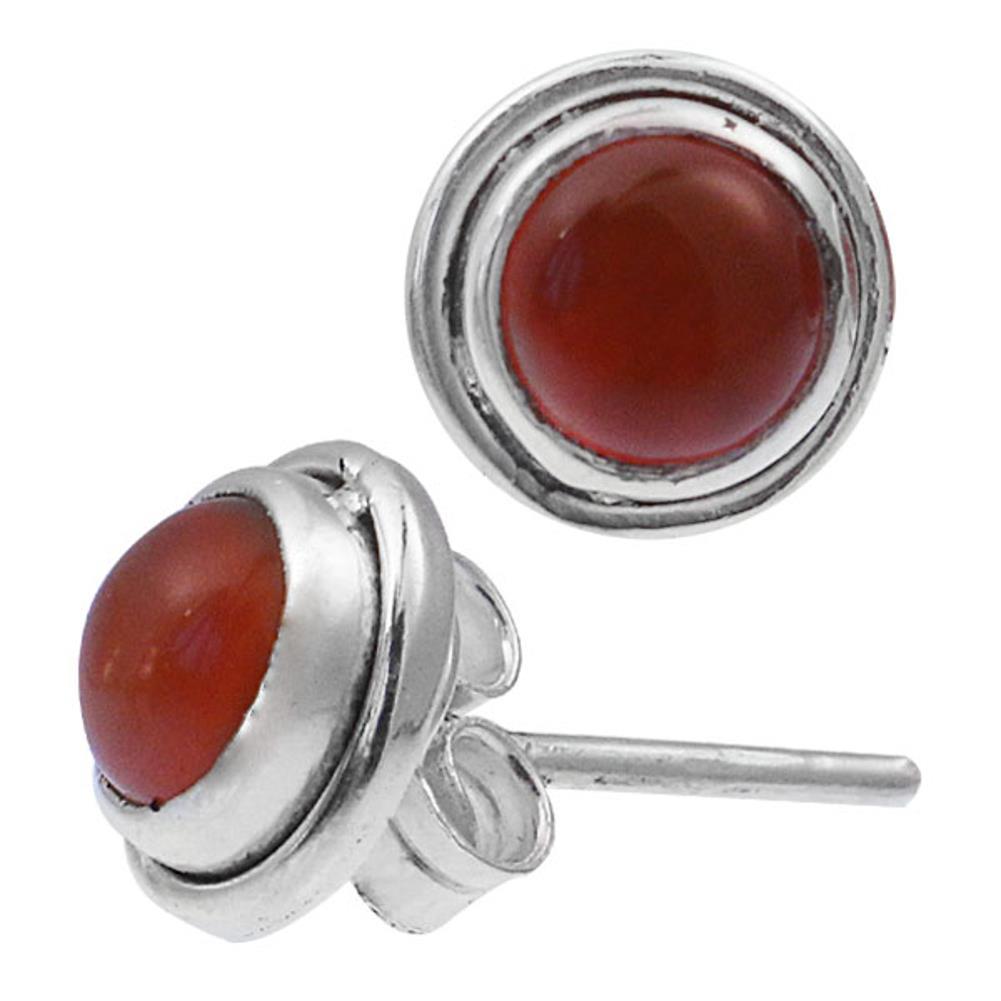 Ohrstecker Karneol rot Stein rund 8 mm Ø 925er Sterling Silber hoch Rand