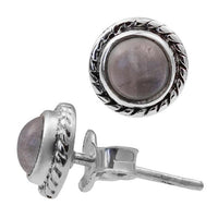 Load image into Gallery viewer, Ohrstecker Zopf Rand Mondstein weiß rund 8 mm 925er Sterling Silber Stein Silberohrstecker
