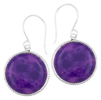 Load image into Gallery viewer, Silberohrhänger kreisförmig 14 mm Scheibe lila Stein Seilrand 925 Sterlingsilber
