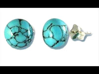 Load image into Gallery viewer, Türkis Ohrstecker Muster rund konvex 925er Sterling Silber Damen Schmuck Ohrringe
