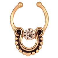 Load image into Gallery viewer, Fake Septum Piercing goldfarben rund schwarz weißer Zirkonia Stein Edelstahl
