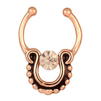 Cargar imagen en el visor de la galería, Fake Septum Piercing rosegolden rund schwarz weißer Zirkonia Stein Edelstahl
