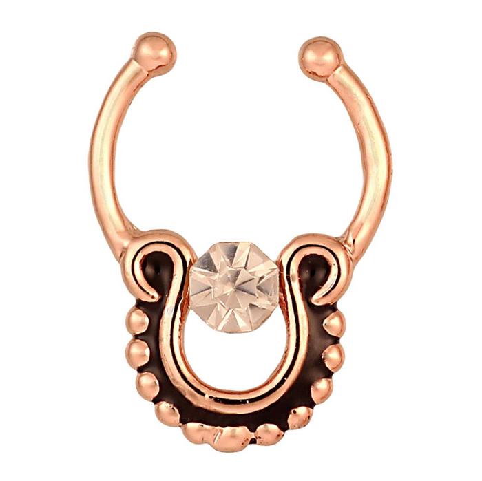 Fake Septum Piercing rosegolden rund schwarz weißer Zirkonia Stein Edelstahl