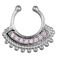 Cargar imagen en el visor de la galería, Fake Septum Piercing silberfarben Kreise Band Zirkonia Steine rosa Edelstahl
