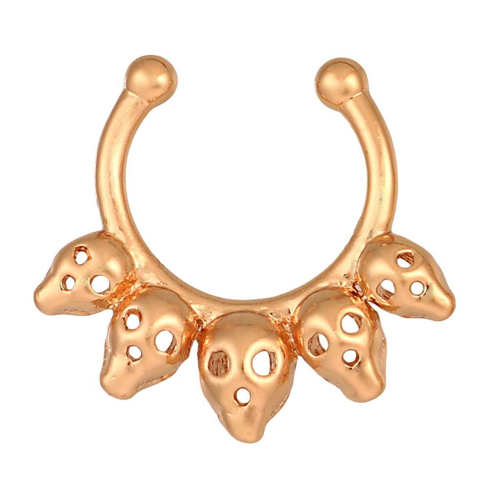 Fake Septum Piercing goldfarben 5 Totenköpfe Edelstahl