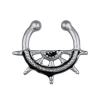 Cargar imagen en el visor de la galería, Fake Septum Piercing silberfarben Steuerrad Schiff Halbrund Edelstahl
