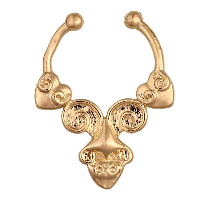 Fake Septum Piercing goldfarben Herzen Spiralen Tropfen mittig Edelstahl